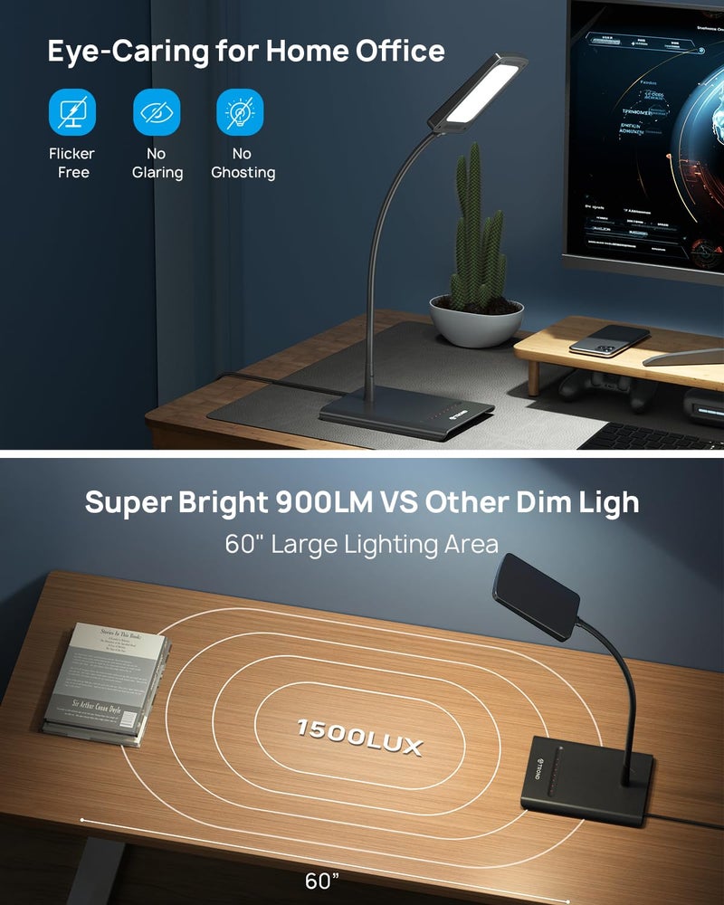 TROND Desk Lamp, Bright Dimmable Eye-Caring Table Lamp, 3 Color Modes 7 Brightness Levels, Flexible Gooseneck, Touch Control, Memory Function, Desk Light for Home Office Dorm Room Essentials - Image 3